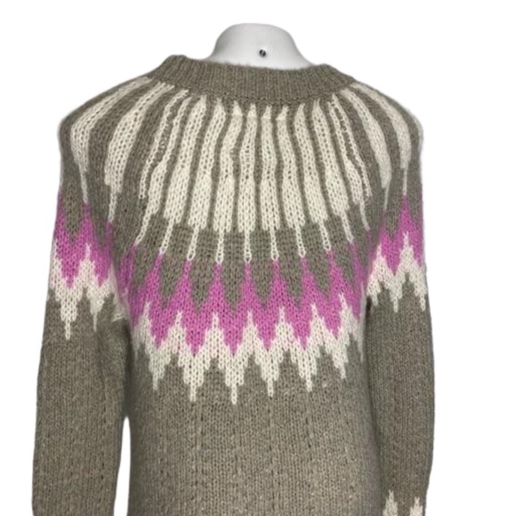 ABERCROMBIE & FITCH Wool Blend Fair Isle Nordic Cardigan Sweater Gray Pink S - Picture 11 of 16